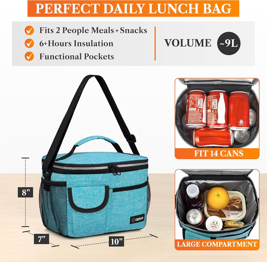 opux Insulated Lunch Box Adult, 14 Can Leakproof Cooler Bag Kid, Sea Blue