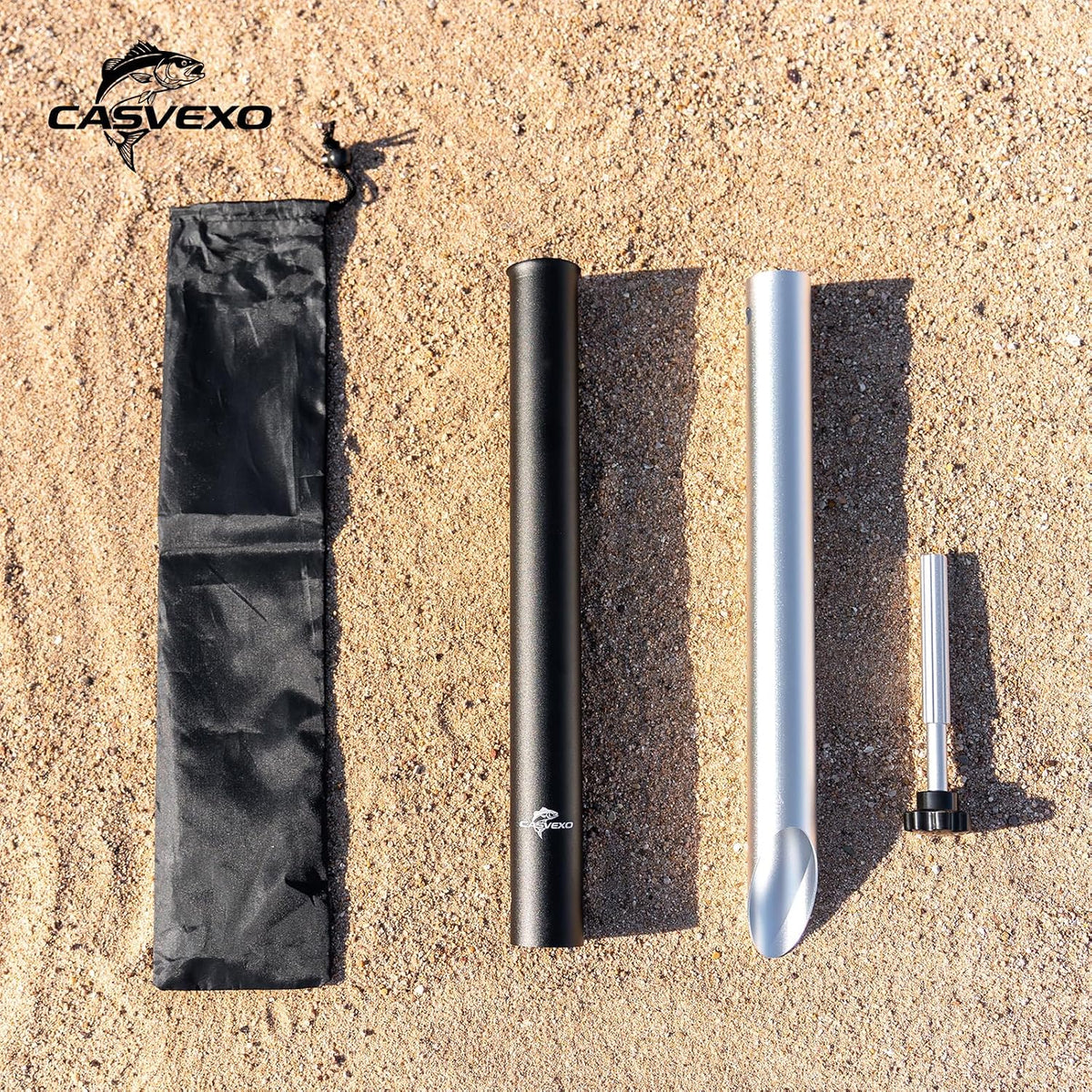 1/2 Pack Aluminum Sand Spikes for Surf Fishing, Beach Fishing Rod Holder, Telescopic and Portable, 2-Stage Adjustable, with Storage Bag