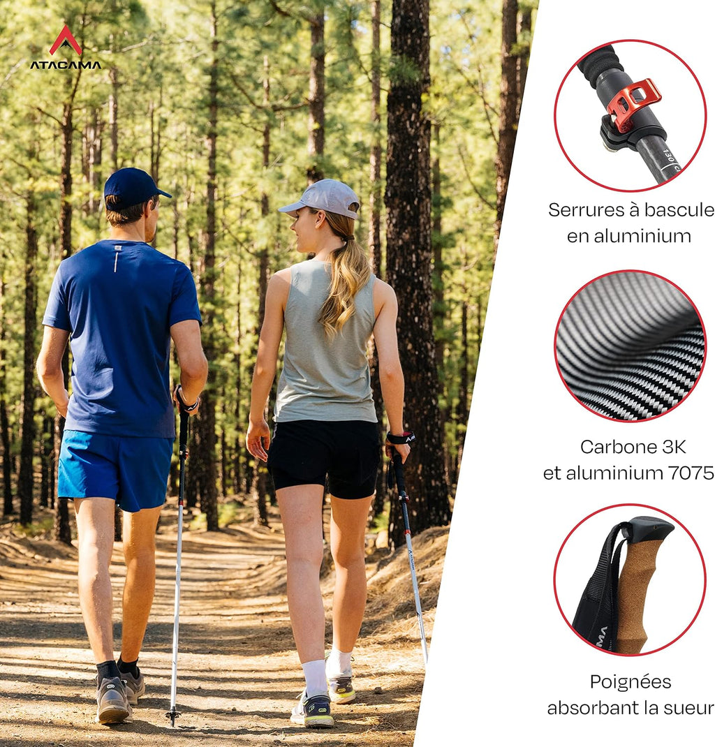 ATACAMA Lightweight Foldable Carbon and Aluminum 7075 Collapsible Hiking Sticks with Cork Handle - Hiking Poles Telescopic Trekking Poles Folding Walking Sticks For Hiking Accessories Nordic Walking Poles