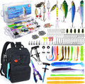 Fishing Backpack with Tackle Boxes and Rod Holder, Fish Lure Kit and Tool
