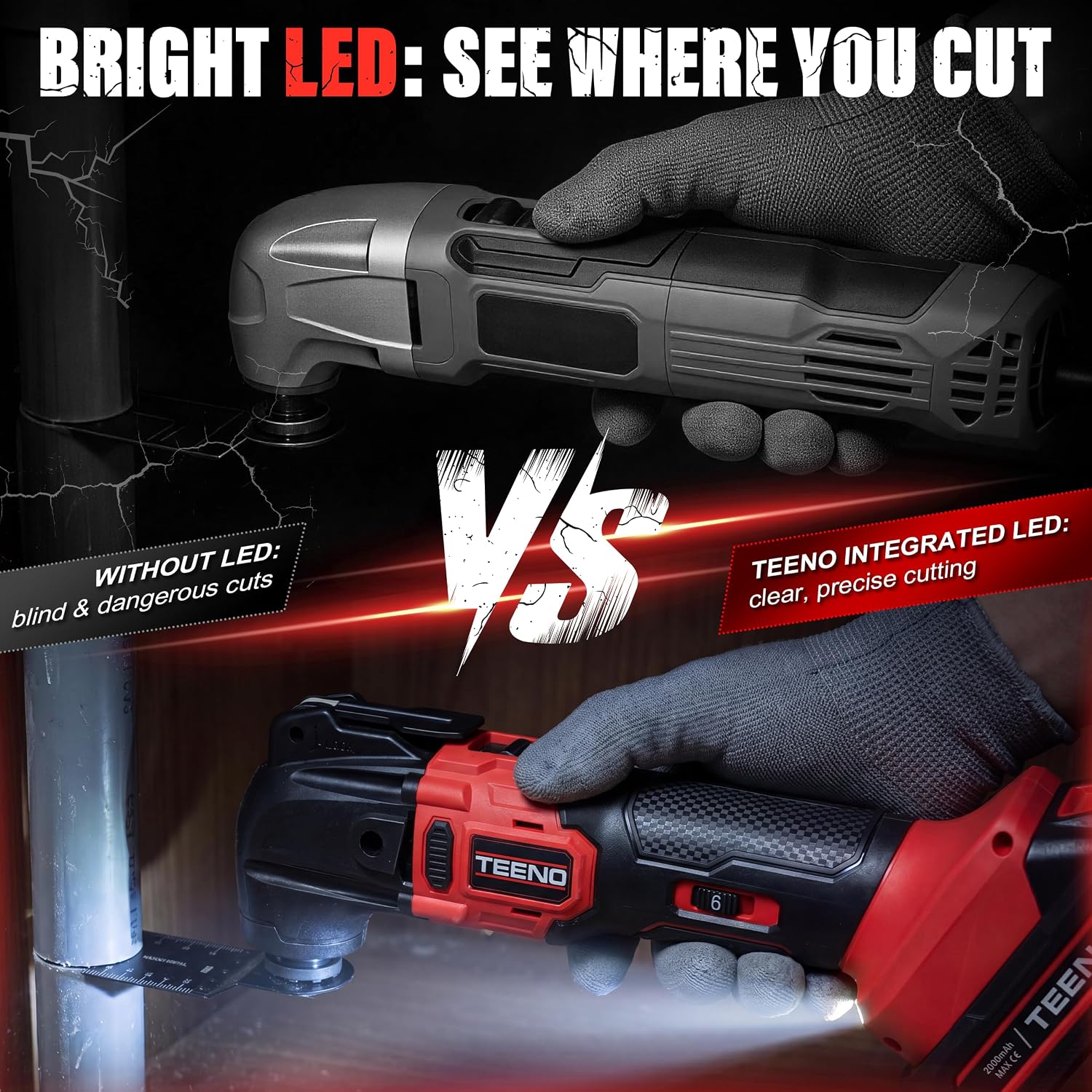 TEENO 20V Cordless Oscillating Tool, 4° Oscillation Angle Oscillating Saw, 6 Variable Speeds with Quick-Lock Change System, 26PCS Multitool Blades & Carrying Bag for DIY Projects