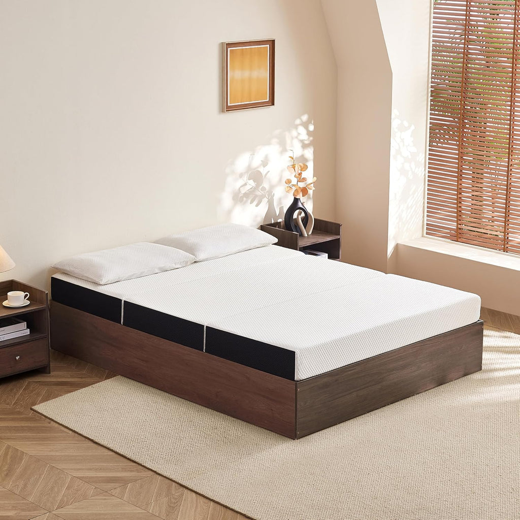 Foldable Mattress Queen – 6 Inch Tri Fold Memory Foam Folding Bed with Washable Cover, Non-Slip Bottom, Portable Floor Mattress for RV, Guest Room, Camping, No Fiberglass Fireproof Core, 78"x58"x6"