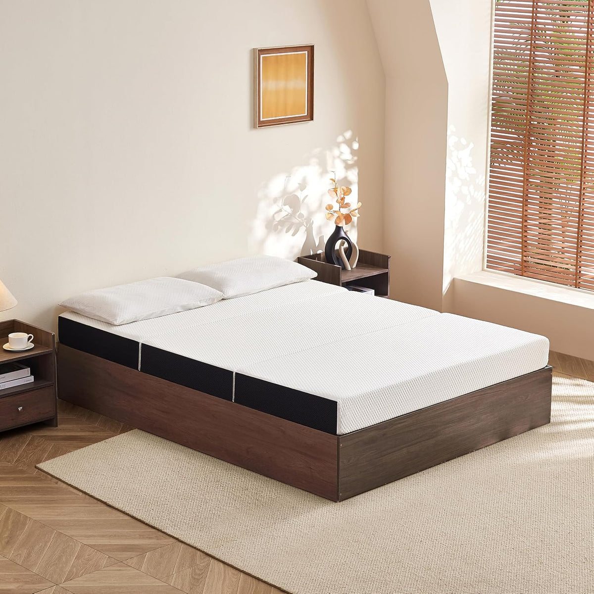 Foldable Mattress Queen – 6 Inch Tri Fold Memory Foam Folding Bed with Washable Cover, Non-Slip Bottom, Portable Floor Mattress for RV, Guest Room, Camping, No Fiberglass Fireproof Core, 78"x58"x6"