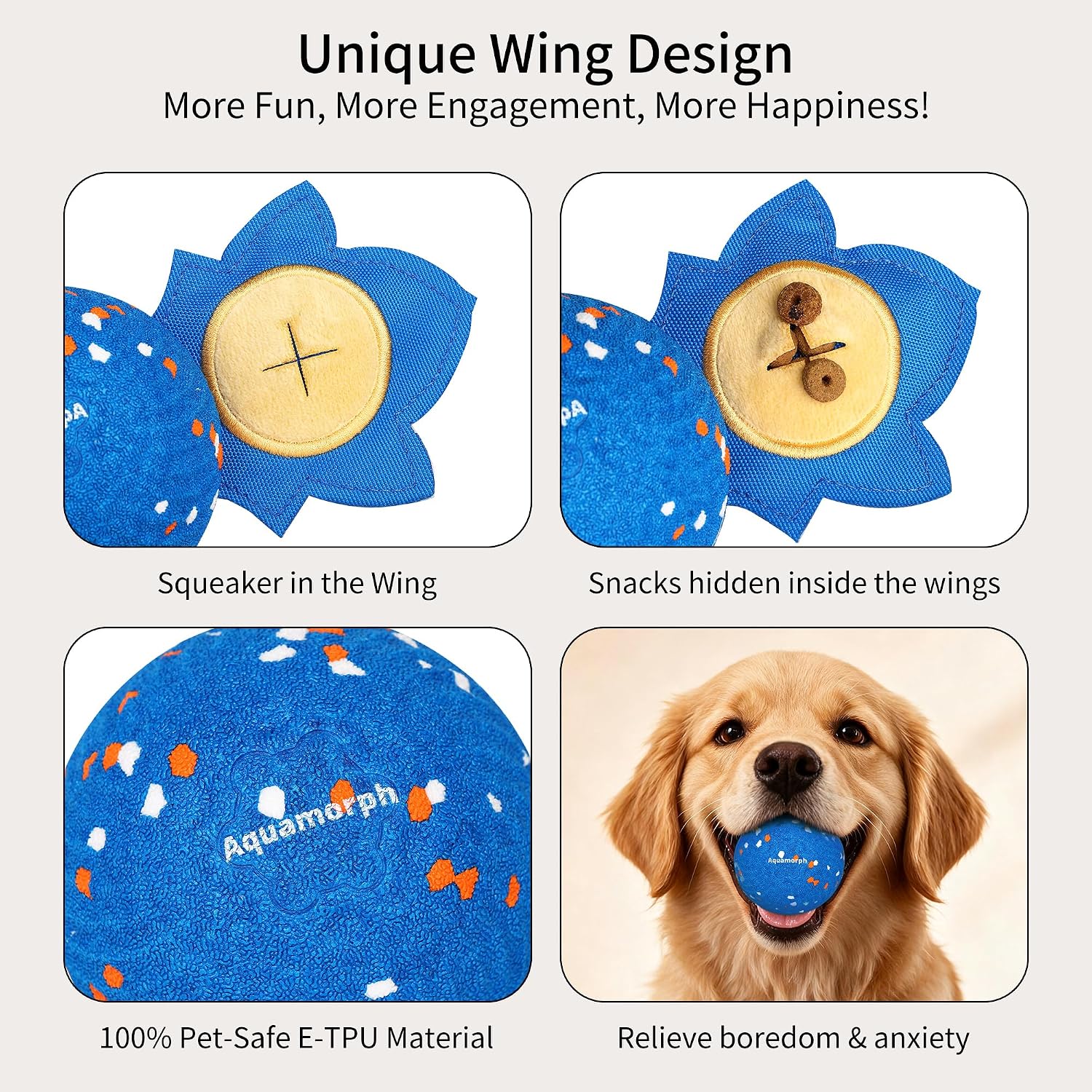 Interactive Vibrating Dog Ball Toy with Squeaky Wings for Medium Large Dogs