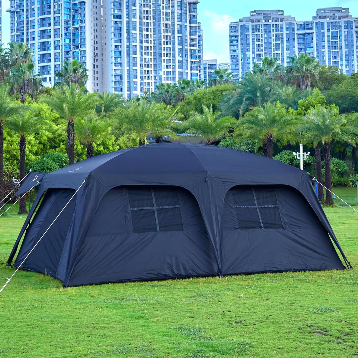 KTT Extra Large Tent 10-12-14 Person,Family Cabin Tents,2 Rooms,3 Doors and 3 Windows with Mesh,Straight Wall,Waterproof,Double Layer,Big Tent for Outdoor,Picnic,Camping,Family Gathering