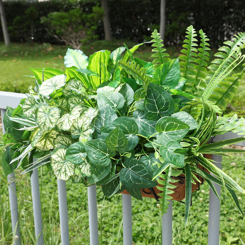 Starttag Artificial Bunches Greenery Plants Fake Plastic Leaves with Stems UV Resistant Outside Faux Plants Bushes for Outdoor Patio Garden Front Porch Yard Decor