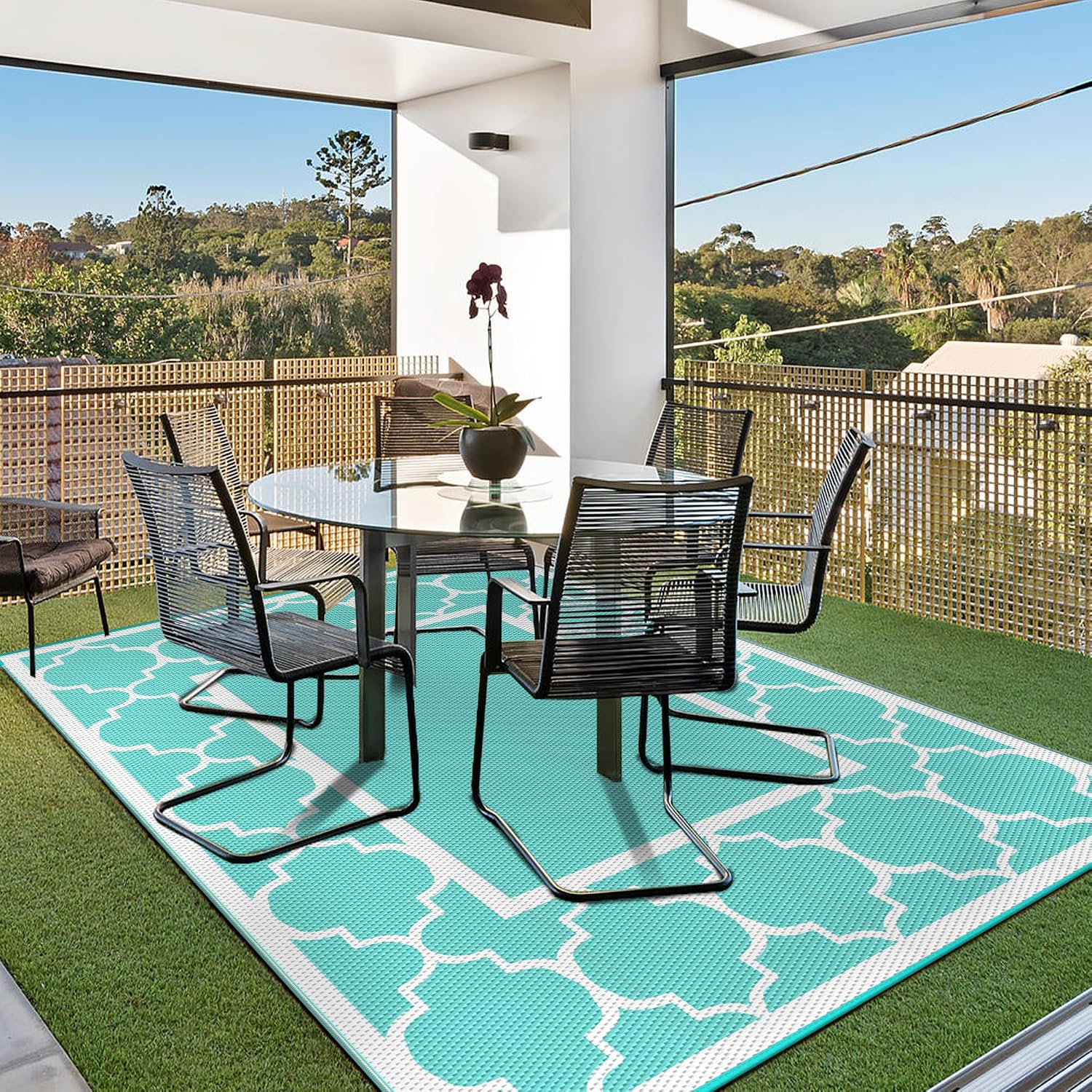 GENIMO Outdoor Rug, Waterproof Plastic Rugs for Patio, 6'x9' Aqua Blue
