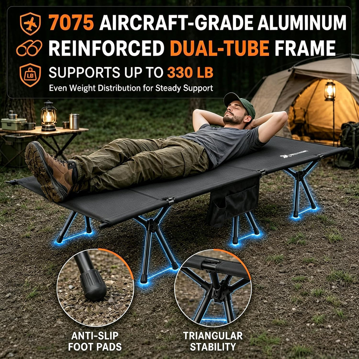 Overmont Portable Camping Cot for Adults - 7075 Aluminum Height Adjustable
