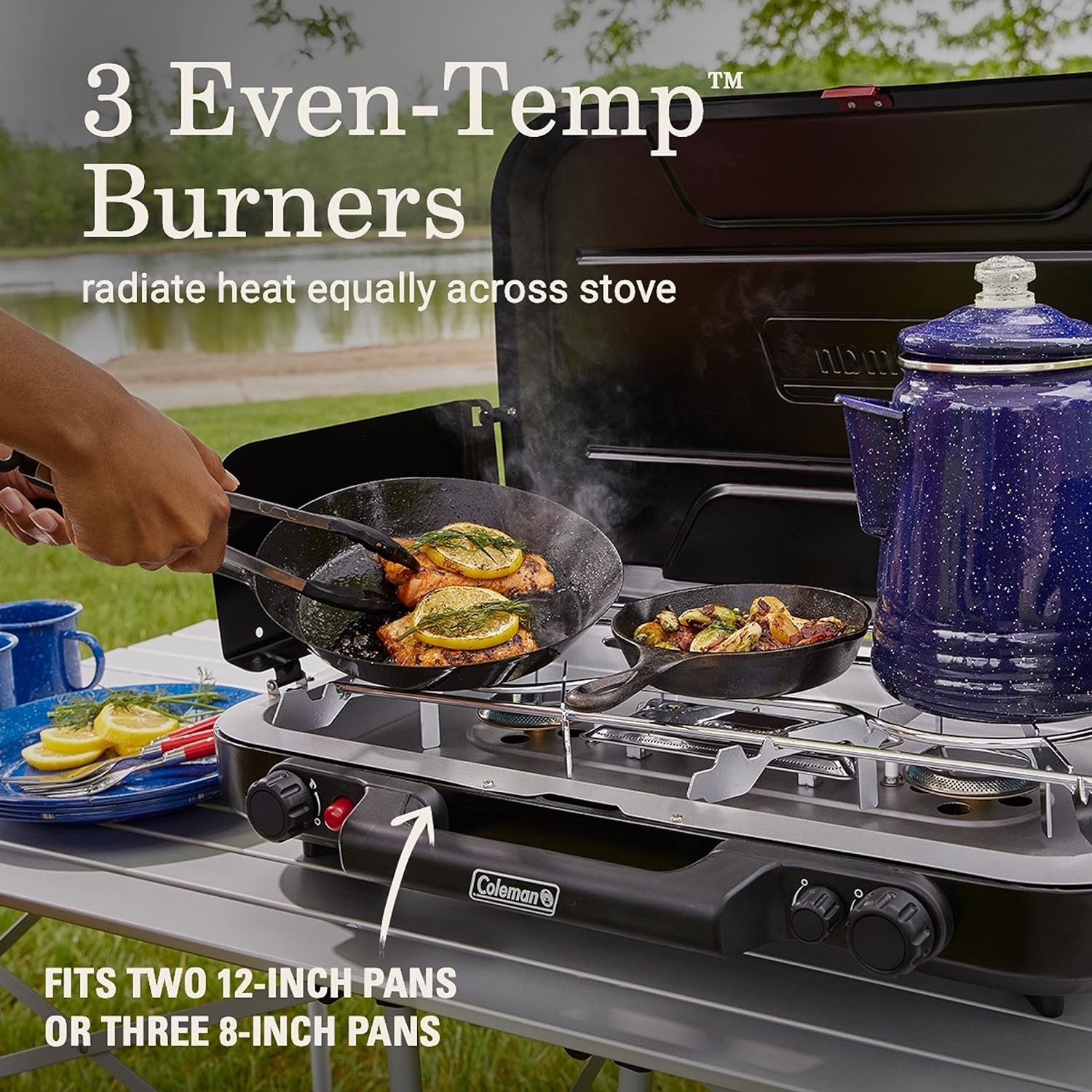 Coleman Classic 3-Burner Propane Camping Stove with InstaStart Ignition, Portable Cooktop with 3 Adjustable Burners & 28,000 BTUs of Power for Camping, Tailgating, Grilling, Hunting & More