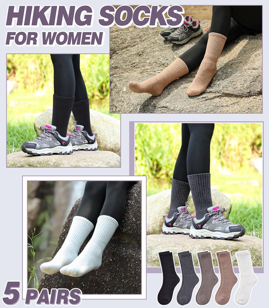 DYW Merino Wool Hiking Socks for Women Men Thermal Warm Winter Boot Crew Cushion Work Ladies Socks 5 Pairs