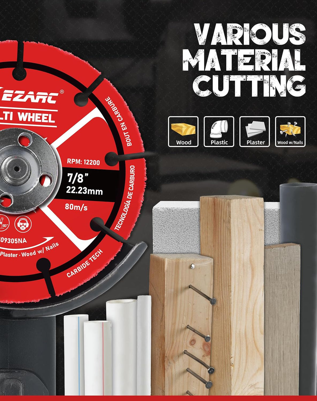 EZARC 5 Inch Carbide Cut Off Wheels for Wood, Nails, Plaster, 2-Pack