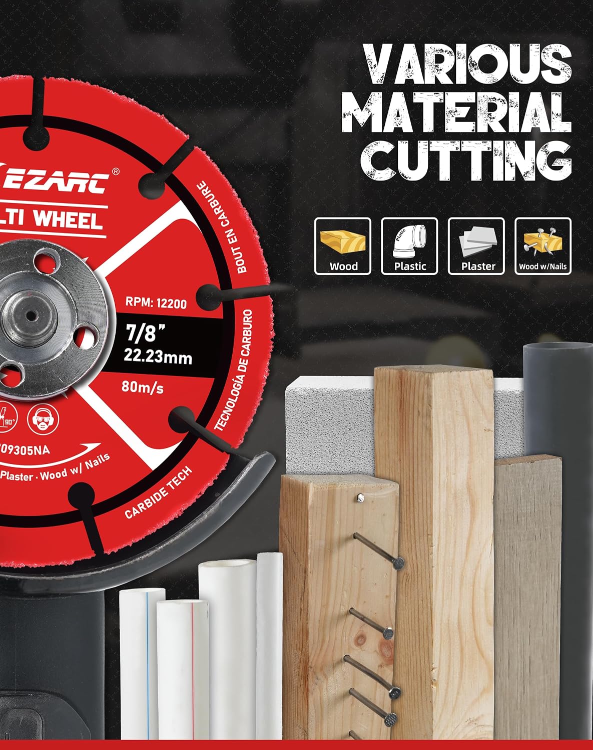 EZARC 5 Inch Carbide Cut Off Wheels for Wood, Nails, Plaster, 2-Pack