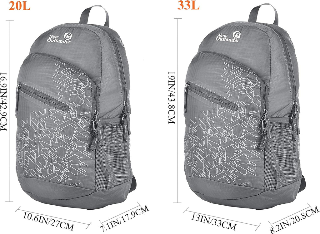 Outlander Packable Handy Lightweight Travel Hiking Backpack Daypack, Grey