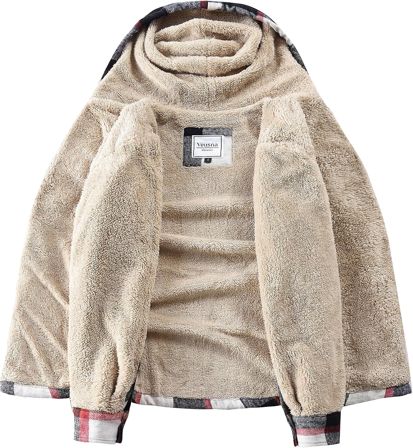 Men's Zip Up Flannel Shirt Jacket Fleece Lined with Hood