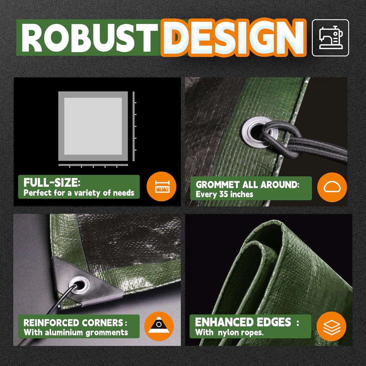 RAINDEWAY 8x8 Feet Tarp Waterproof,9Mil Green/Black Poly Tarps Cover