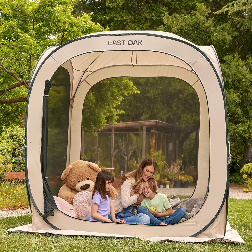 East Oak Pop up Screen Tent with Mosquito Netting, Portable Screen House Canopy Shelter, 6 x 6 FT Instant Screen Gazebo & UPF 50+ UV Protection for Patio, Backyard, Deck & Outdoor Activities, Beige