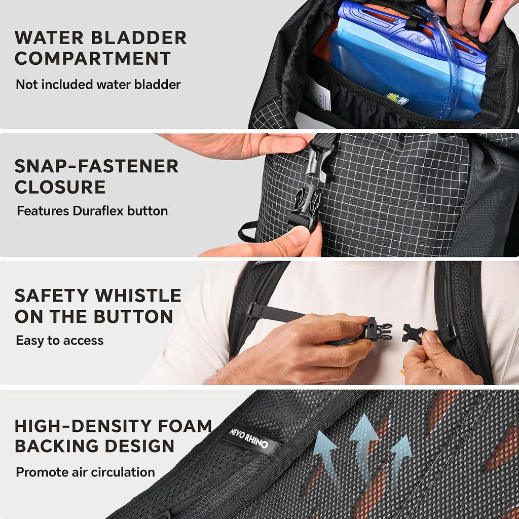 N NEVO RHINO 16L Hiking Backpack, Lightweight Daypack for Men Women