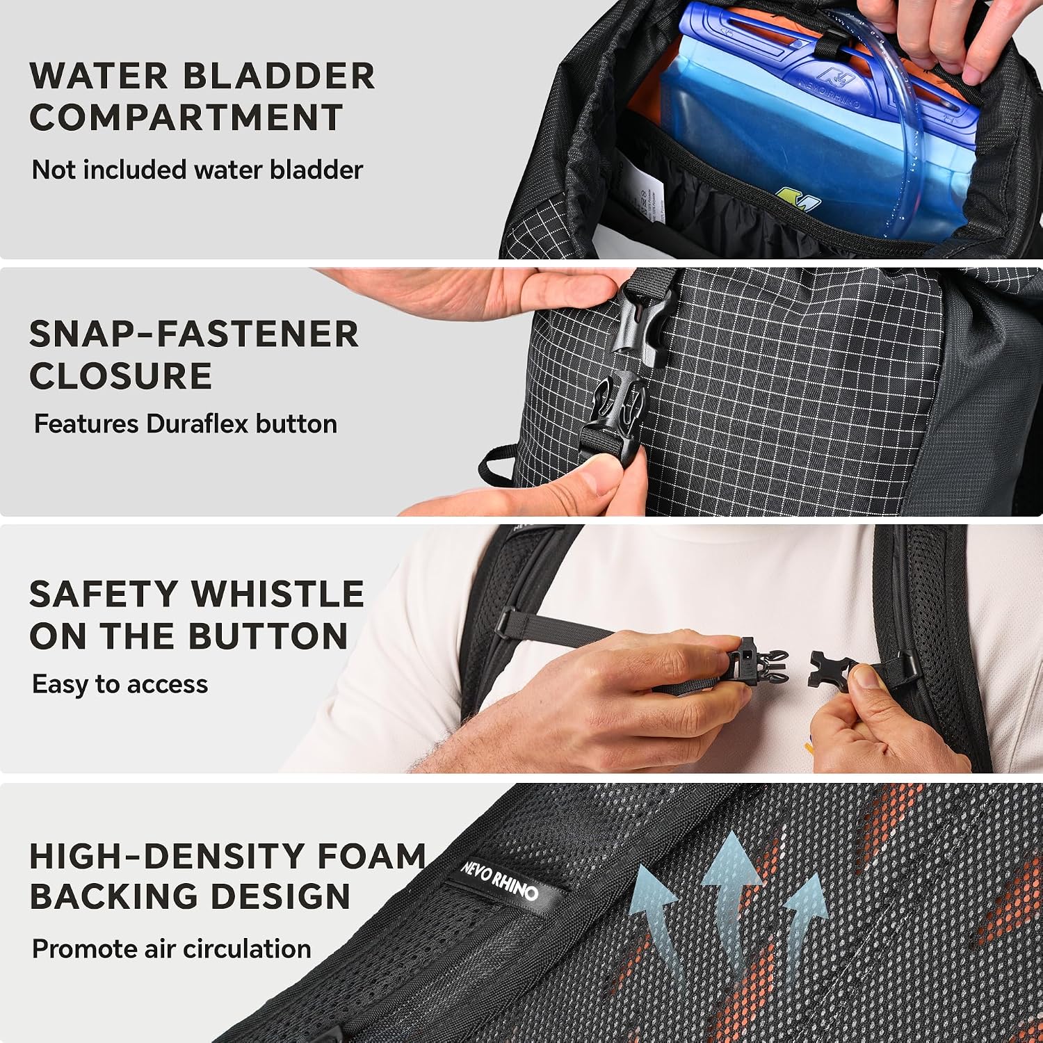 N NEVO RHINO 16L Hiking Backpack, Lightweight Daypack for Men Women