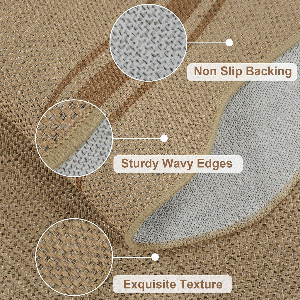 Zeeinx Easy Jute 3x5 Outdoor Scalloped Rug Washable Area Rug