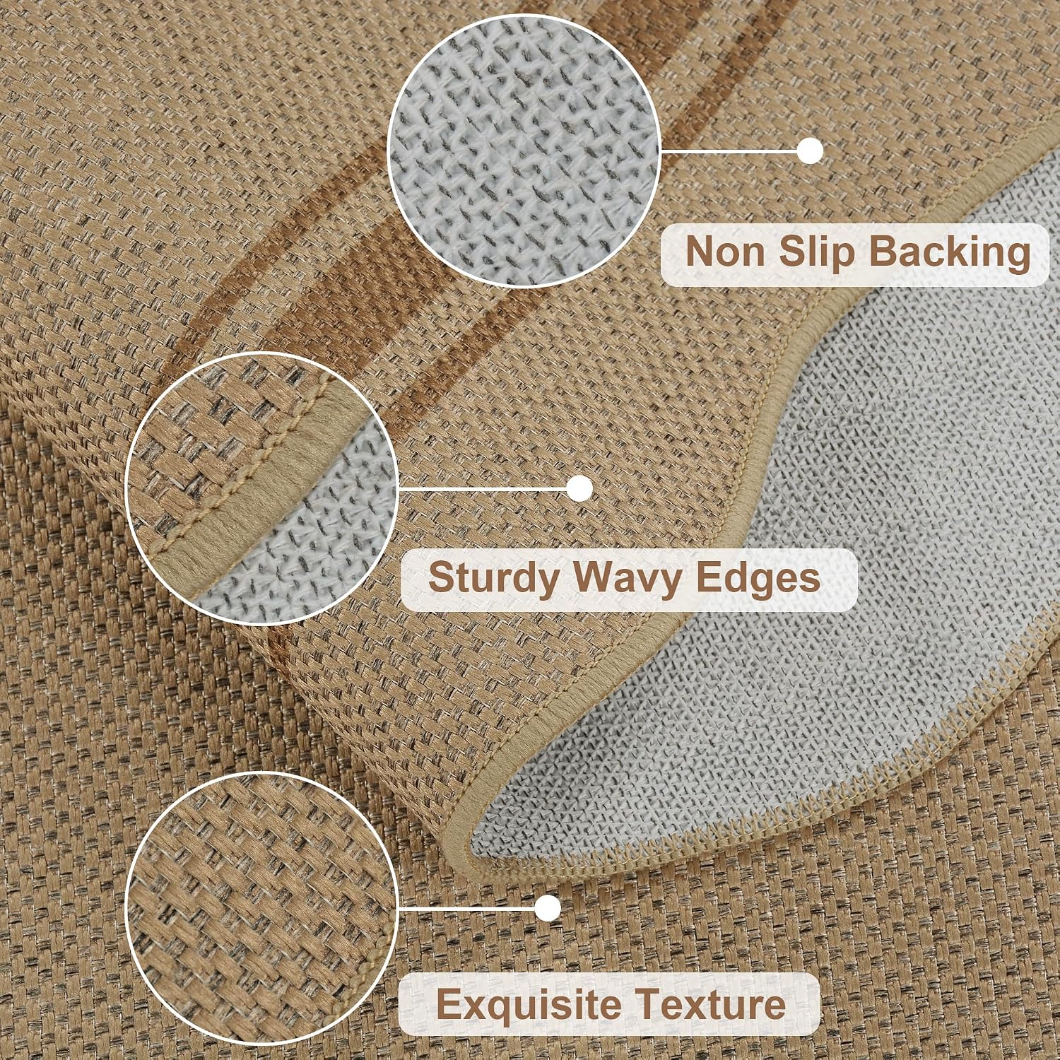 Zeeinx Easy Jute 3x5 Outdoor Scalloped Rug Washable Area Rug