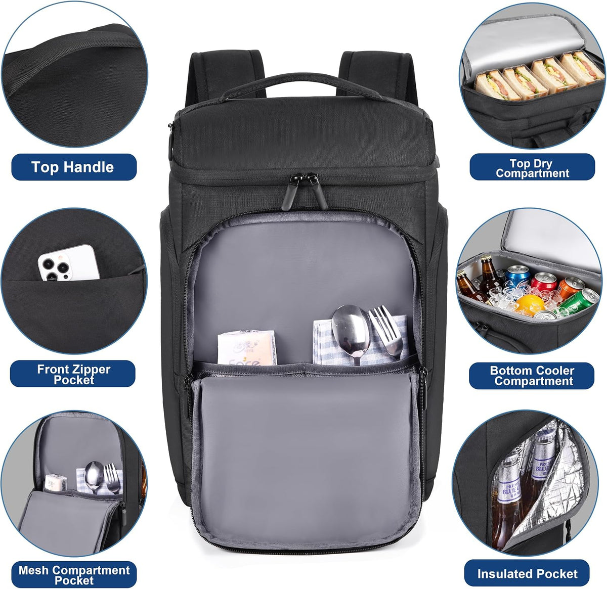 Cooler Backpack 35 Cans Backpack Cooler 4 Insulated Compartments