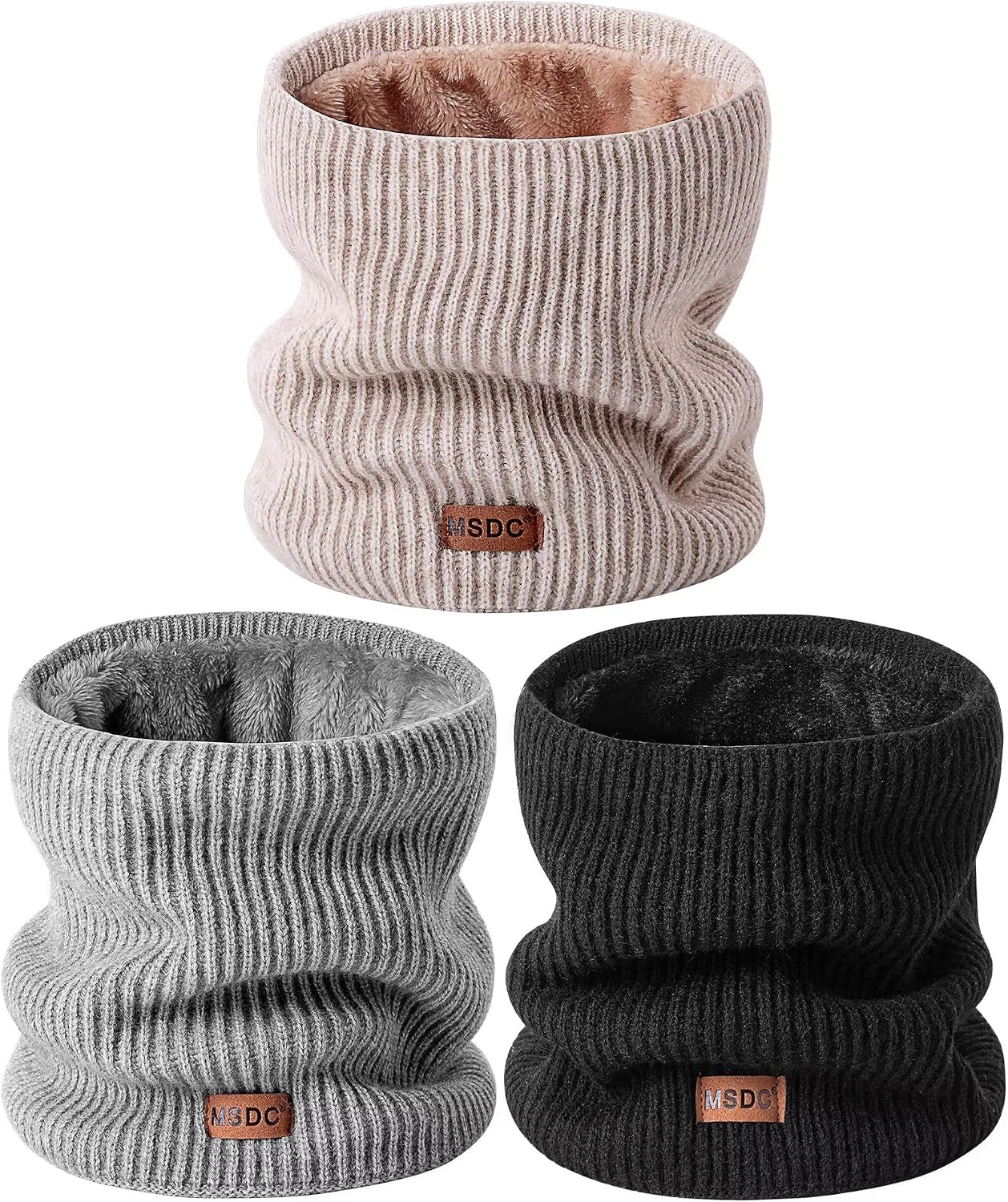 MSDC Winter Neck Gaiters for Men 3 Pack,Neck Warmer Men Women with Thermal Thick Warm Fleece Lined Cold Weather,Mens Scarf Winter Ski Face Mask Cover Windproof Scarves（Black,Oatmeal，Grey）