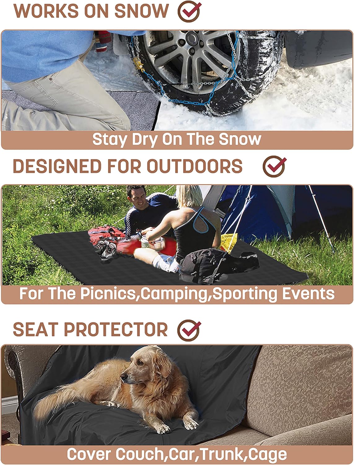 Tirrinia Waterproof Outdoor Blanket with Sherpa Lining, Windproof Foldable