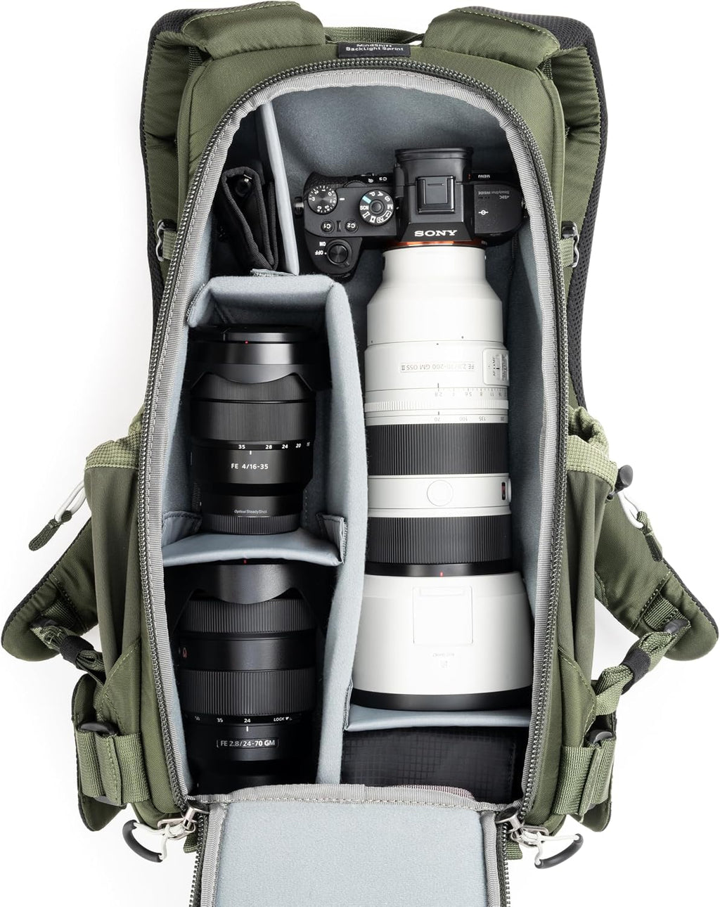 Think Tank Backlight Sprint Lightweight Slim Camera Daypack Backpack for DSLR, Mirrorless, Photography and Video - Montane Green