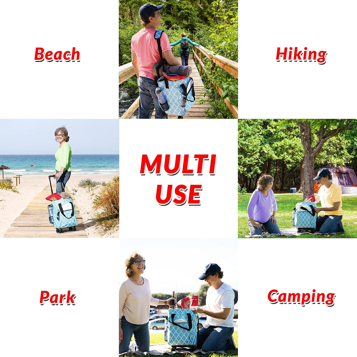 dbest Products Ultra Compact Cooler Smart Cart 360 Insulated Collapsible Rolling Tailgate BBQ Beach, Moroccan Tile