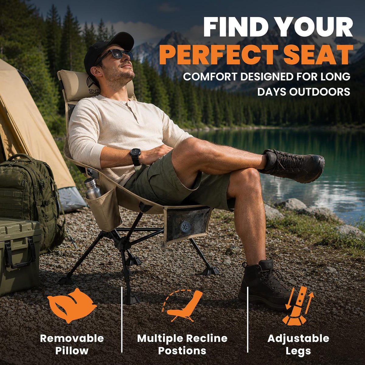 Compact High Back Camp Chair - Adjustable Height & Recline