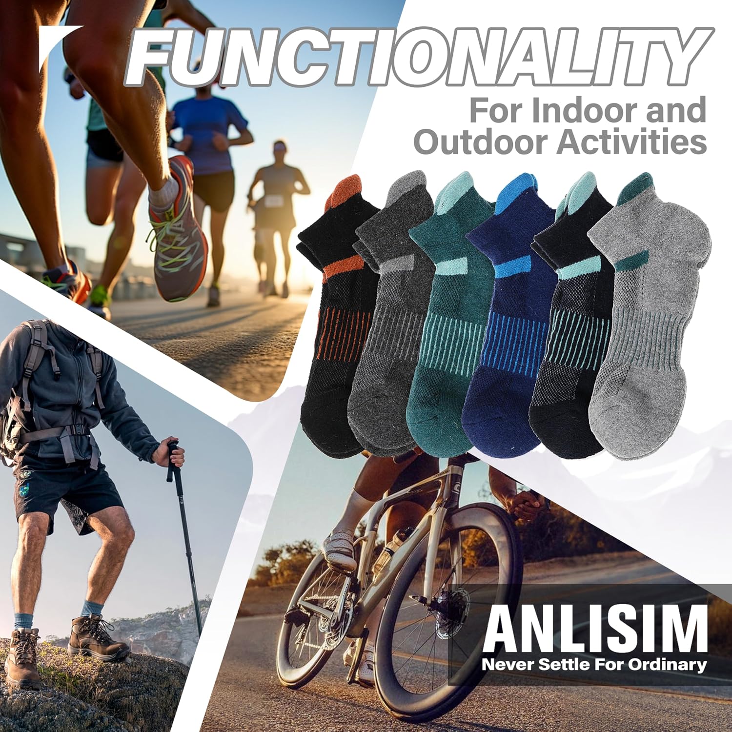 Anlisim Merino Wool Ankle Running Hiking Socks for Women and Men