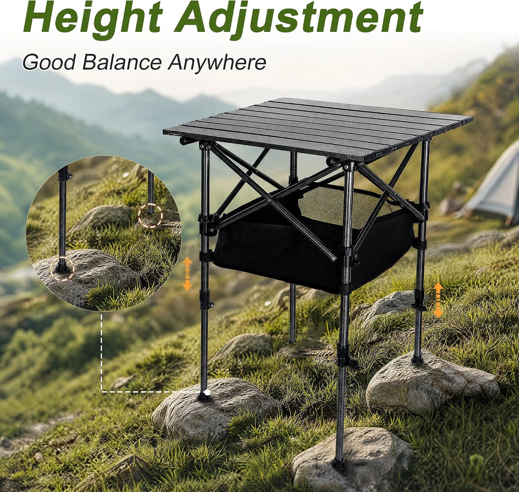 19.7"L x 20.9"W Folding Camping Table with Adjustable Height Black