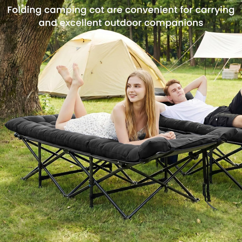 Camping Cot for Adults, Black, 28" Extra Wide