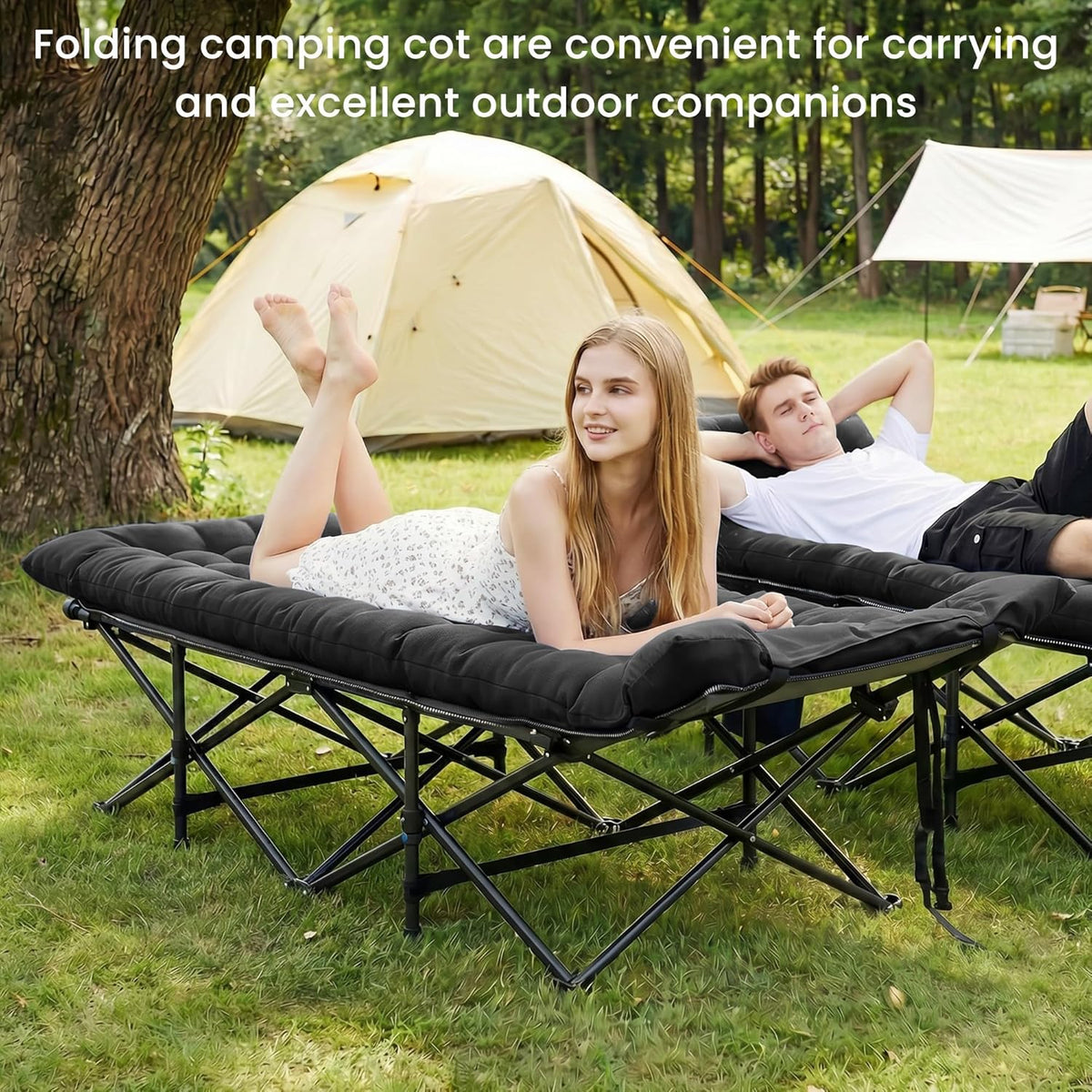 Camping Cot for Adults, Black, 28" Extra Wide