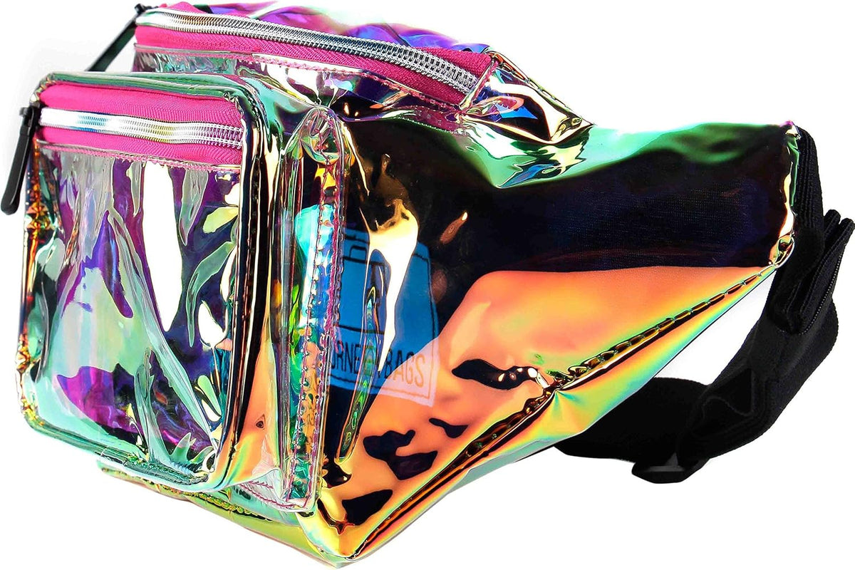 SoJourner Waterproof Holographic Fanny Pack, Pink & Gold Transparent
