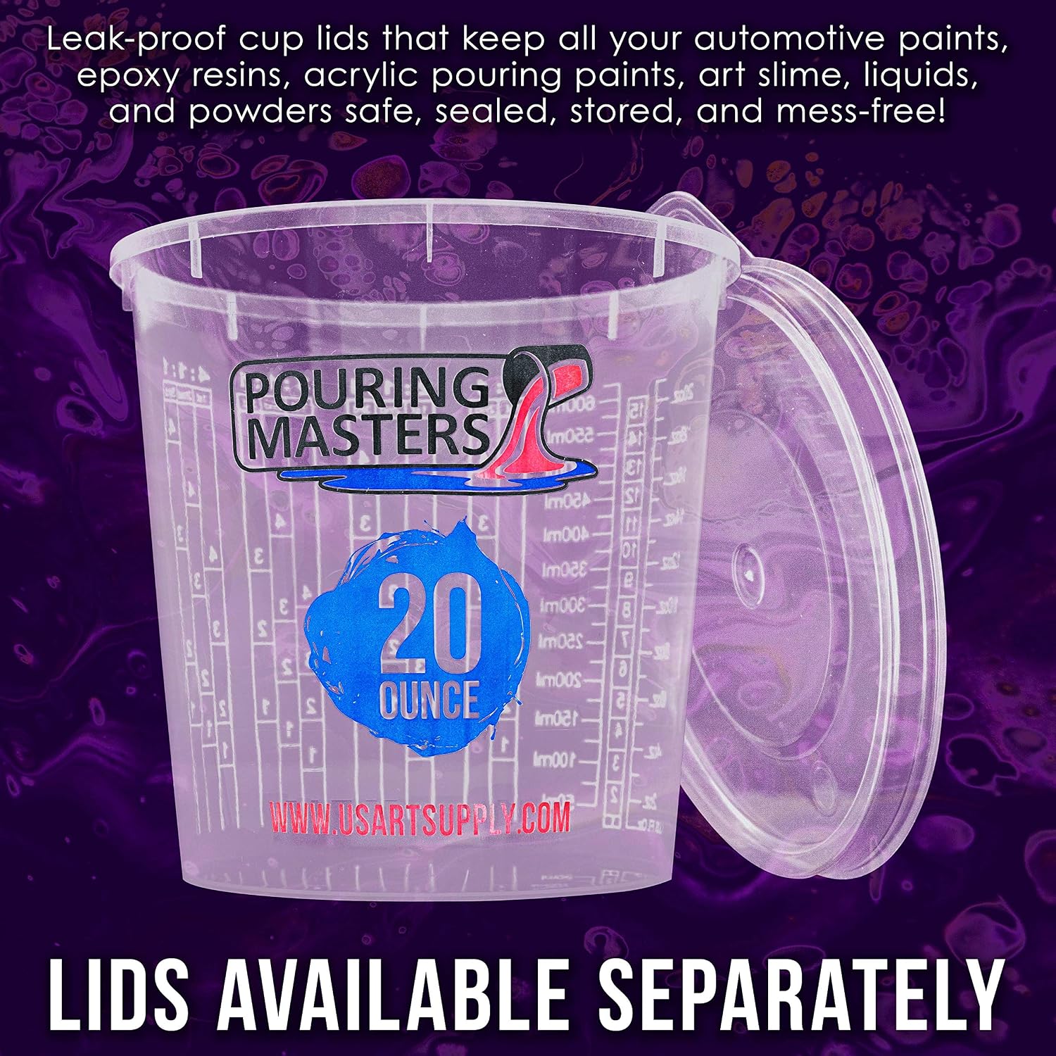 Pouring Masters 20 Ounce (600ml) Graduated Plastic Mixing Cups (Box of 12)