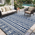 MontVoo Outdoor Rug Carpet Waterproof 6x9 Outdoor Patio Rug Mat Reverisble Plastic Straw Outdoor Rug for RV Camping Picnic Beach Balcony Boho Navy Blue