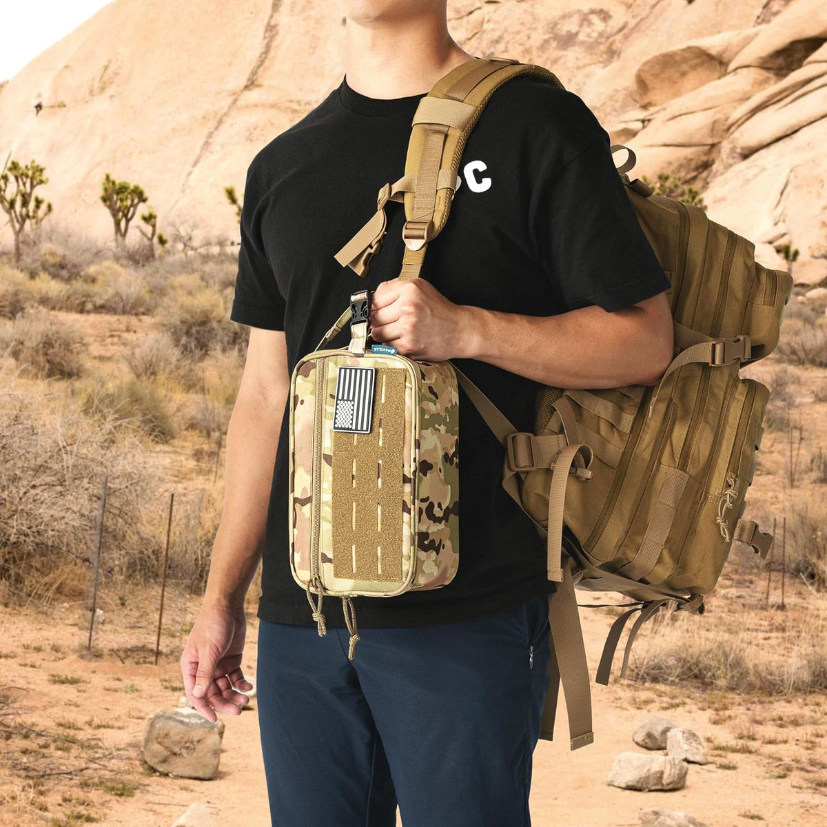 PAVILIA Tactical Toiletry Bag for Men, Water Resistant Molle Military, Camo