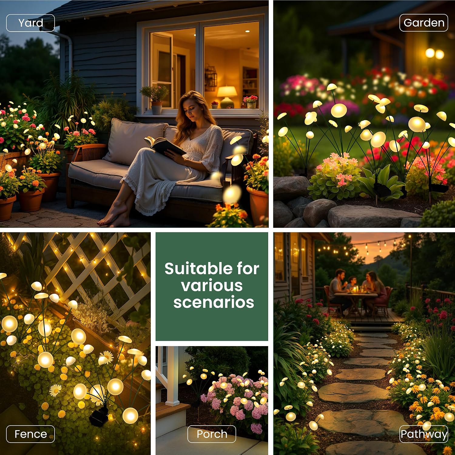 Solar Garden Lights, 2pack Swaying Mushroom Solar Lights