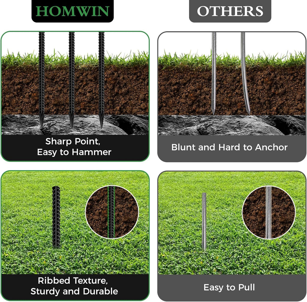 Homwin 24 inches Straight Rebar Stakes 18-Pack Ground Stake Heavy Duty Metal Steel Spikes for Gardening, Concrete Forming and Camping Tent