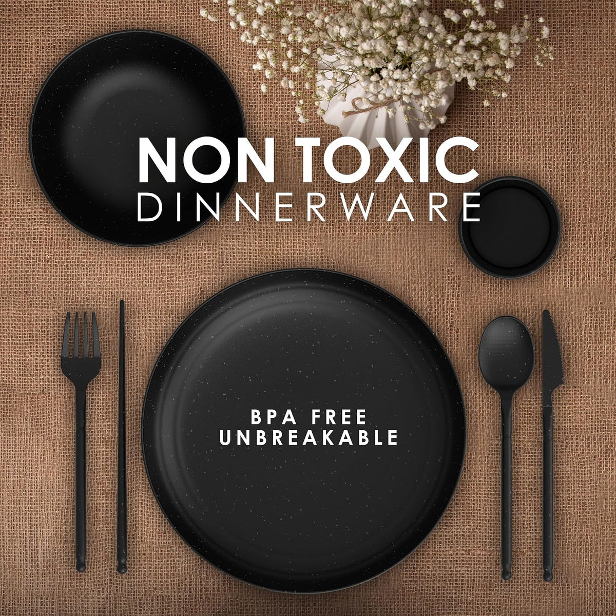 Wheat Straw Dinnerware Sets For 4 - Alternate To Black Plastic Dishes - Dishwasher Microwave Safe Plates And Bowls Sets - Unbreakable Wheat Straw Plates And Bowls - Camping Dishes