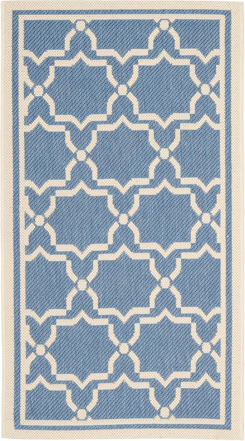 SAFAVIEH Courtyard Collection 2' x 3'7" Blue/Beige CY6916 Indoor/ Outdoor Waterproof Easy Cleaning Patio Backyard Mudroom Accent Rug