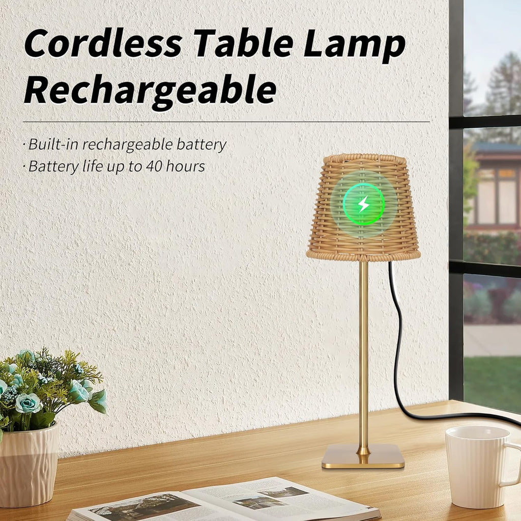Mr. White Outdoor Waterproof Cordless Wireless Rechargeable Portable Top Touch Battery Operated Powered LED Table Lamp Desk Lamp Lights for Restaurant Kitchen Patio Dinner Dining (Gold)