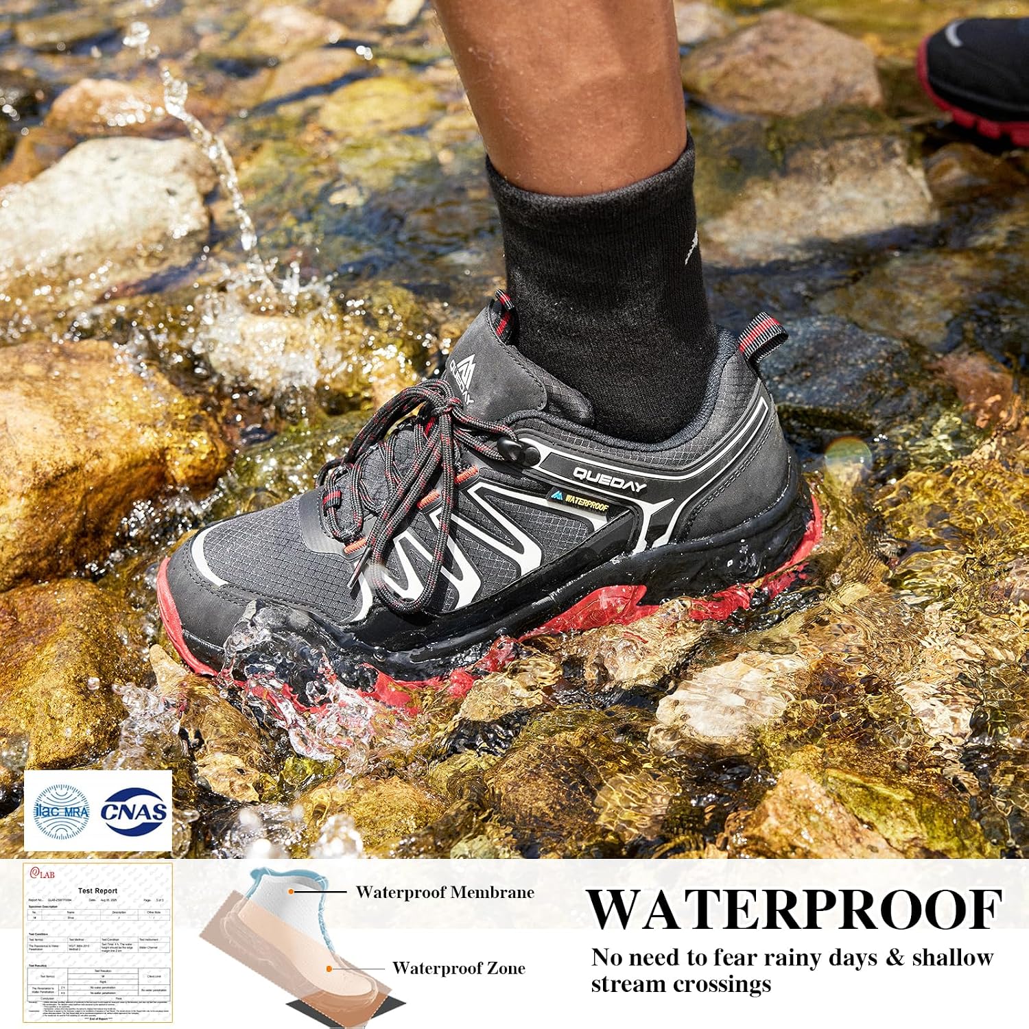 Queday Mens Waterproof Lightweight Hiking Shoes