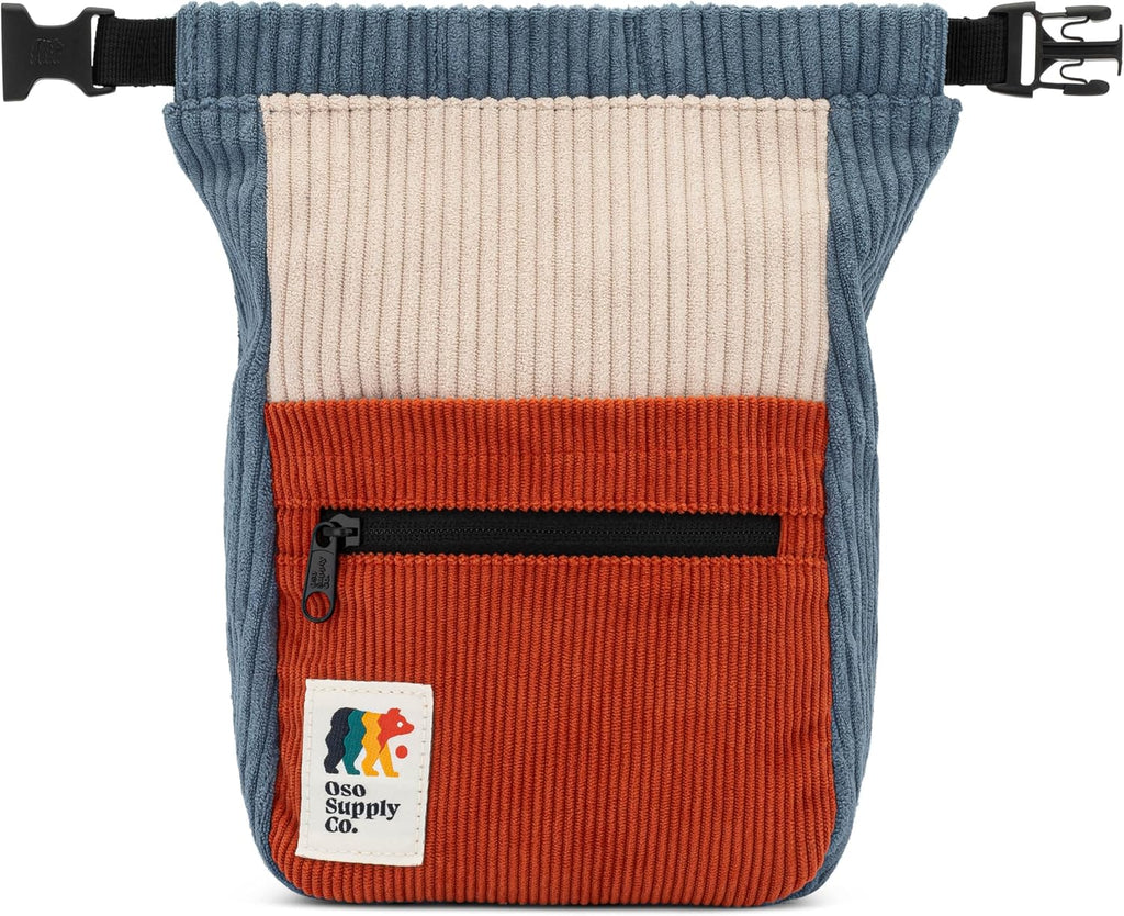 Oso Supply Co - Retro Corduroy Bouldering Bucket, Large Size Freestanding Chalk Bag for Rock Climbing, Magnetic Roll Down Closure, Dual Brush Loops, Zippered Pockets and Pouch
