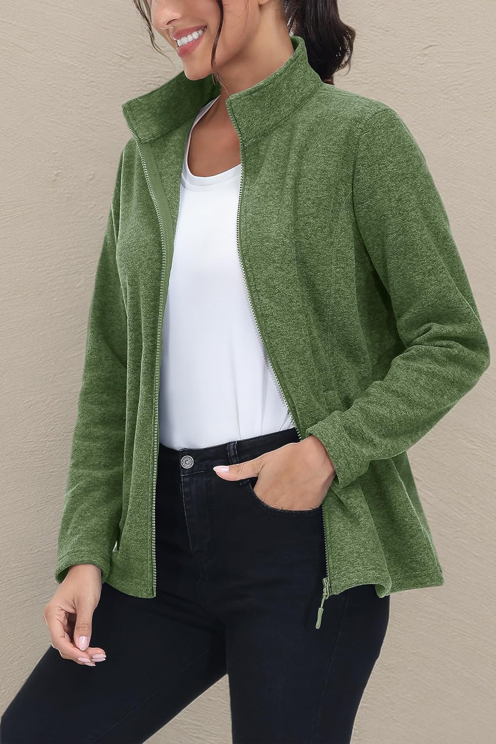 MAGCOMSEN Womens Fleece Zip Up Jacket with Pockets Lightweight Soft Coat