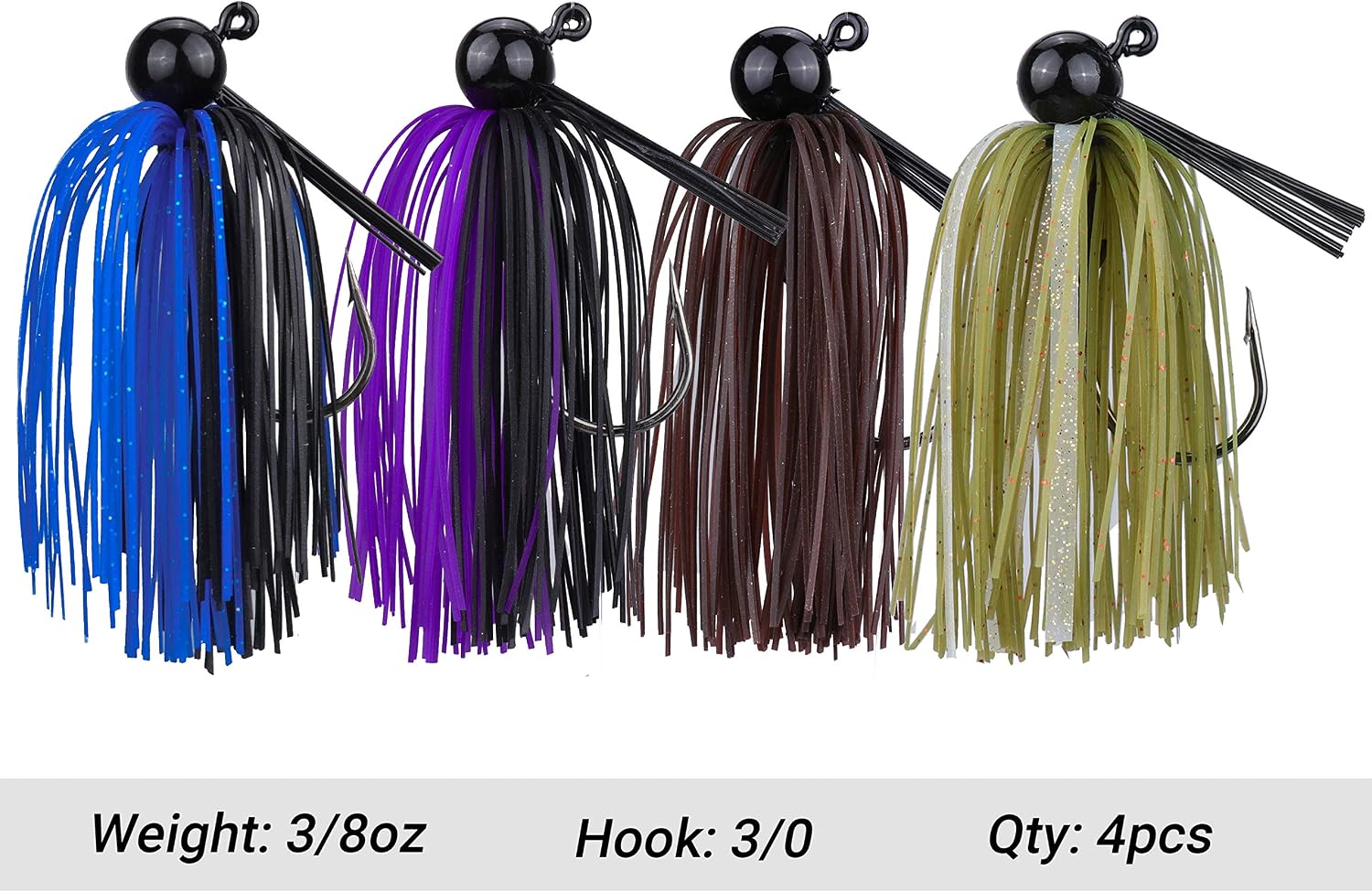 RUNCL Anchor Box - Bass Fishing Lures - Flipping, Swim, Football Jigs - Spike Trailer Keeper, Silicone Skirts, Streamlined Head, Weedguard System - Proven Colors (Pack of 4)