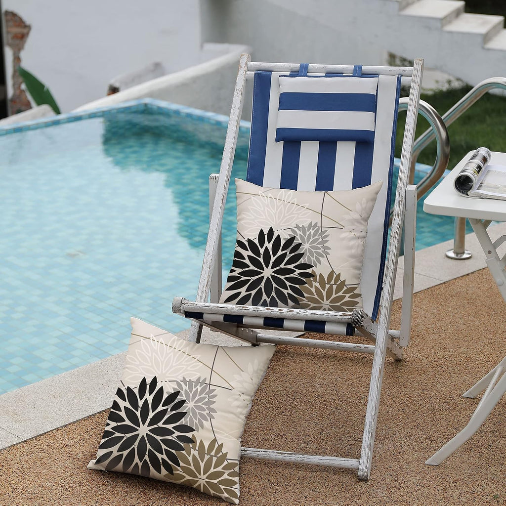 DFXSZ Black Brown Floral Outdoor Pillow Covers 18x18 Set of 2 Waterproof