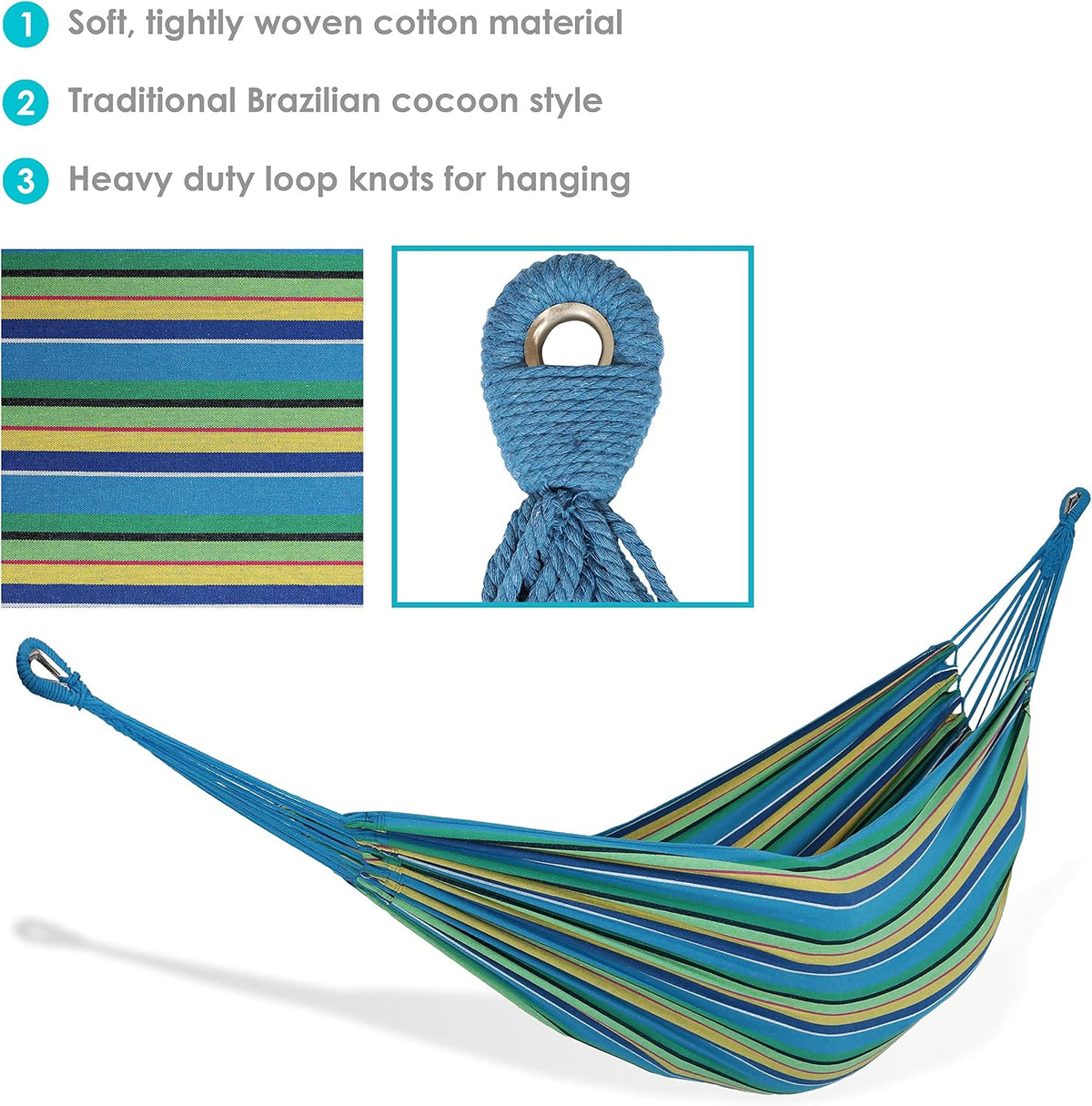 Sunnydaze Brazilian Double Hammock Without Stand, Portable, Sea Grass