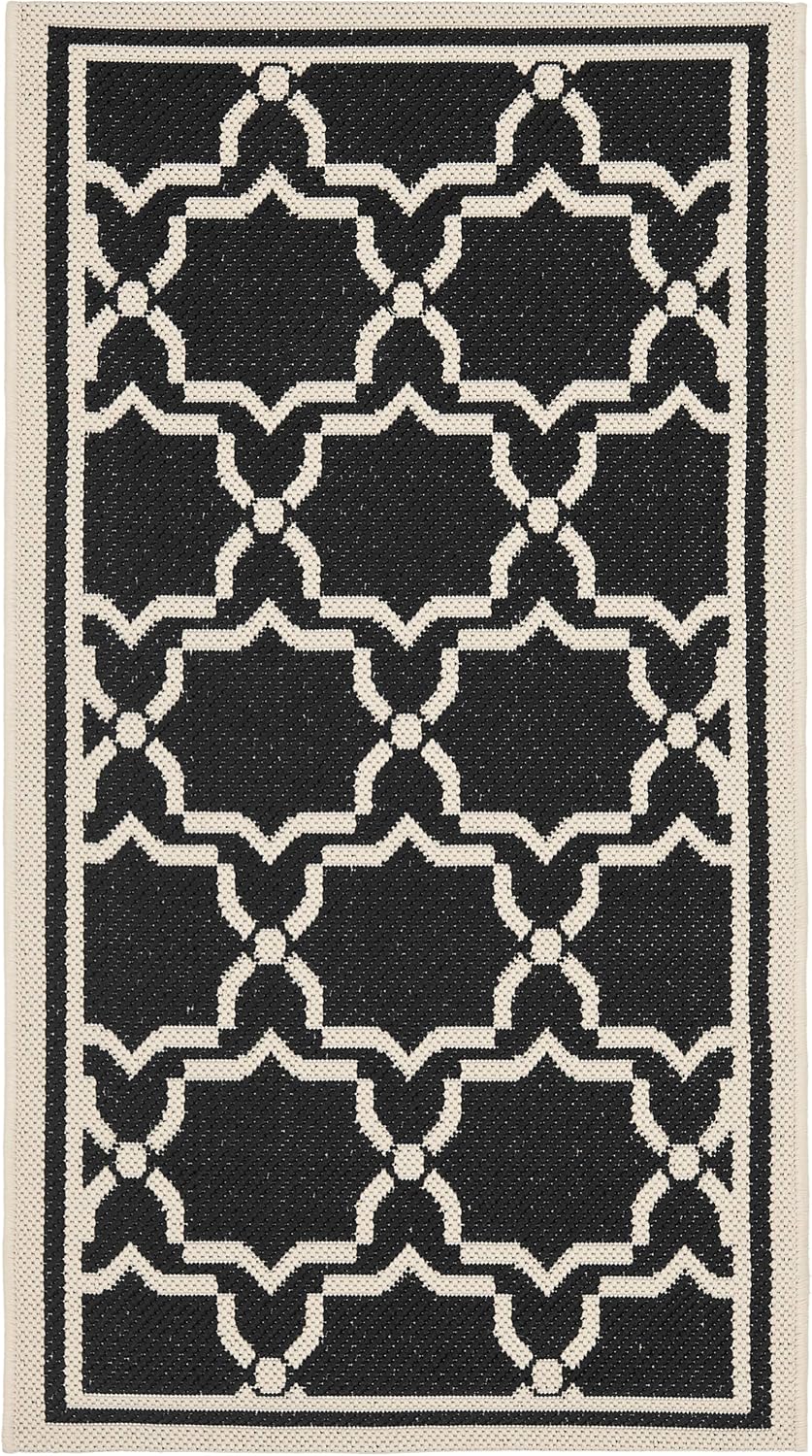 SAFAVIEH Courtyard Collection CY6916 Indoor/ Outdoor Non-Shedding Easy Cleaning Patio Backyard Porch Deck Mudroom Accent Rug, 2' x 3'7", Black / Beige